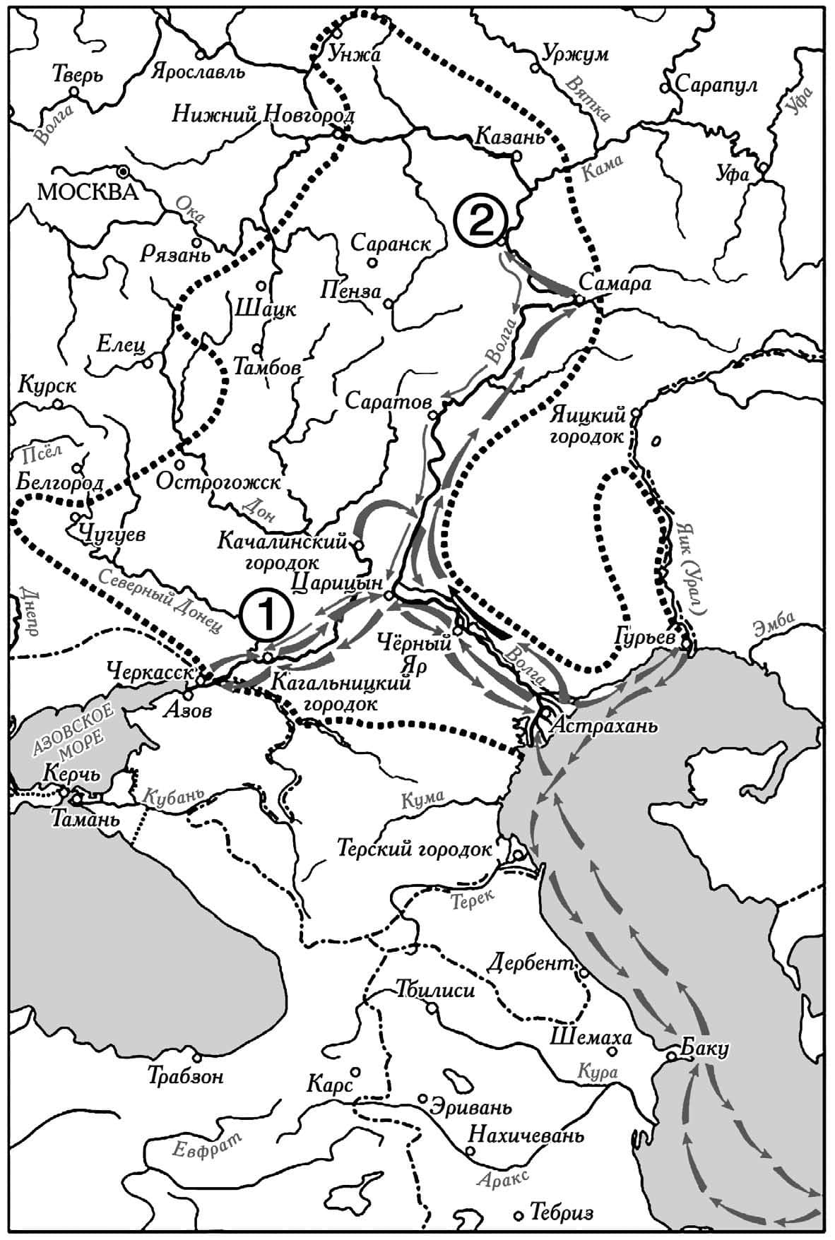 Карта восстания Степана Разина — задания ЕГЭ по истории